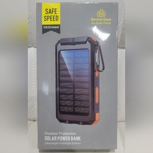 Solar Power Bank with Carabiner - Black and Orange